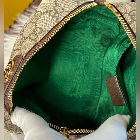 Cosmetic Bag Gucci Ophidia GG Supreme Brown Coated Canvas Large Zippy Gold Tone - Picture 8 of 17